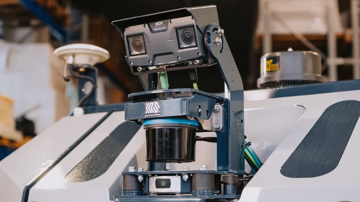 Closeup of 3D camera and 3D LiDAR sensor