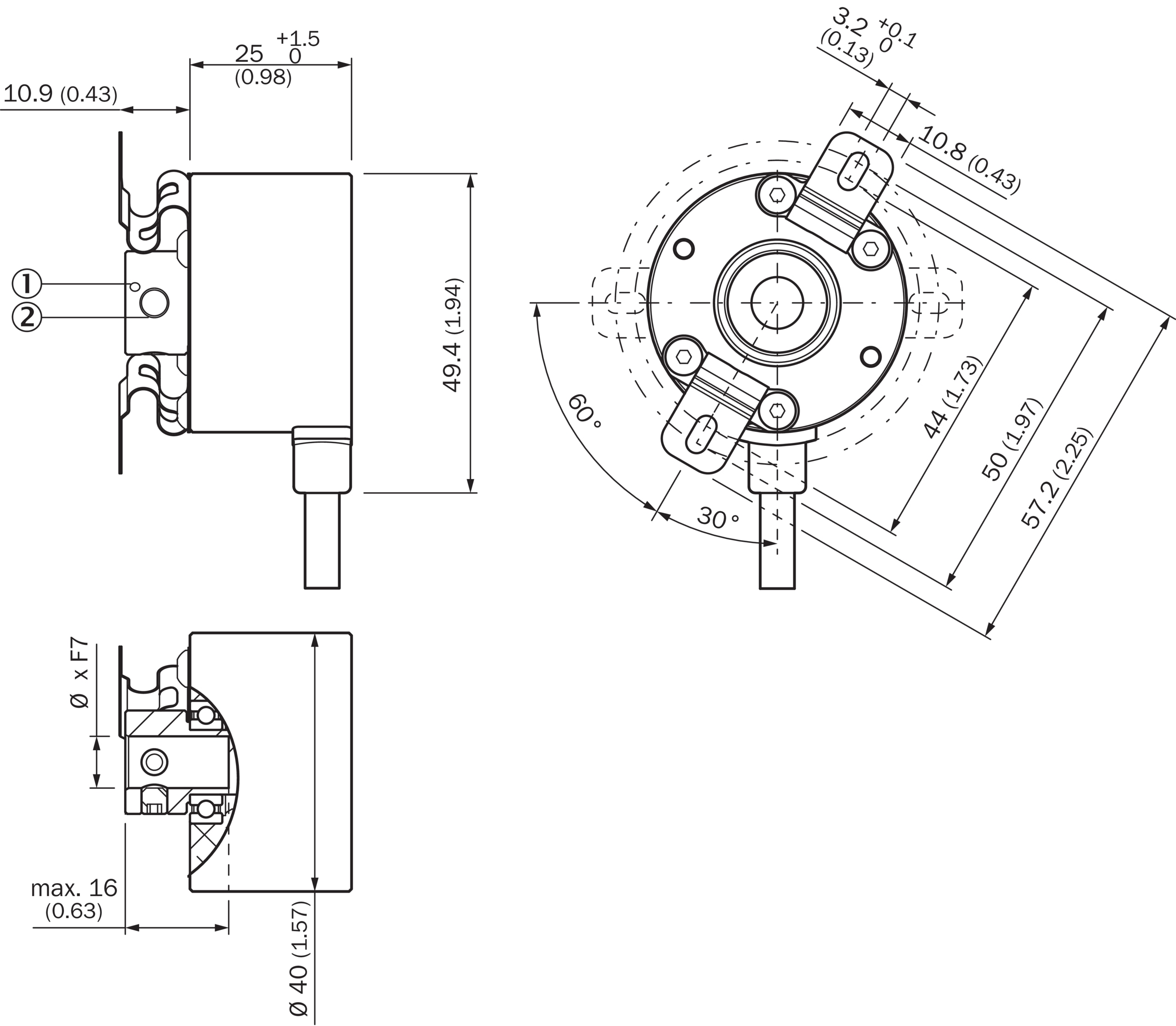 Dimensional drawing Blind hollow shaft